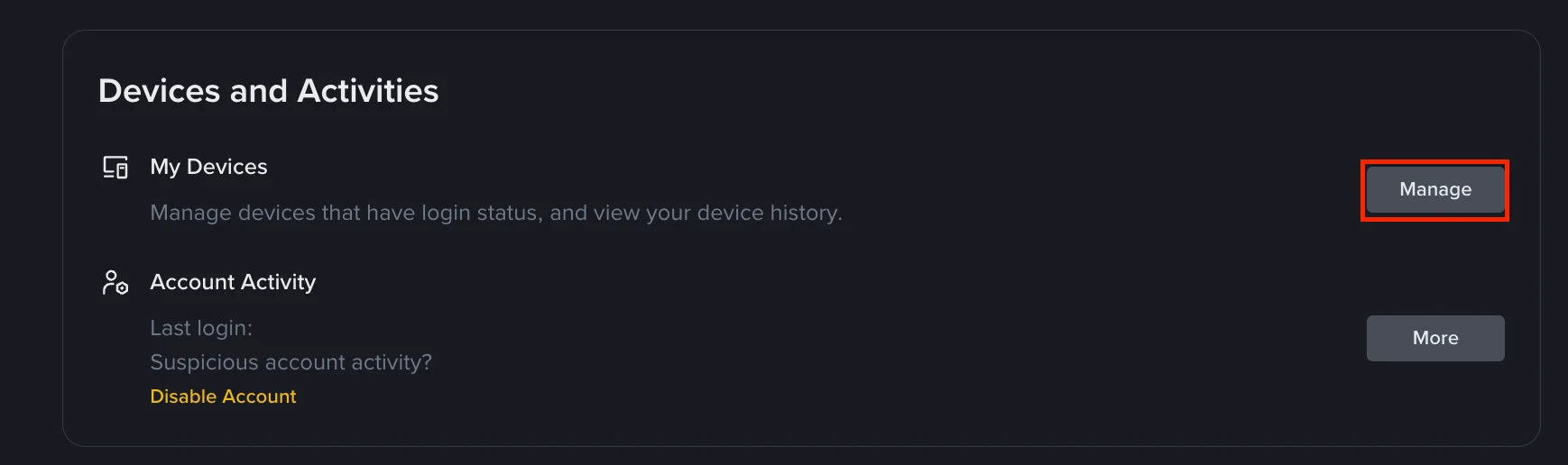 Binance Devices and Activities 真實介面,顯示 My Devices 管理入口與 Account Activity 檢查區