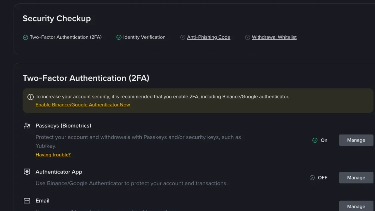 Binance ఖాతా భద్రత: 2FA, Devices, Anti-Phishing Code సెట్ చేసే క్రమం