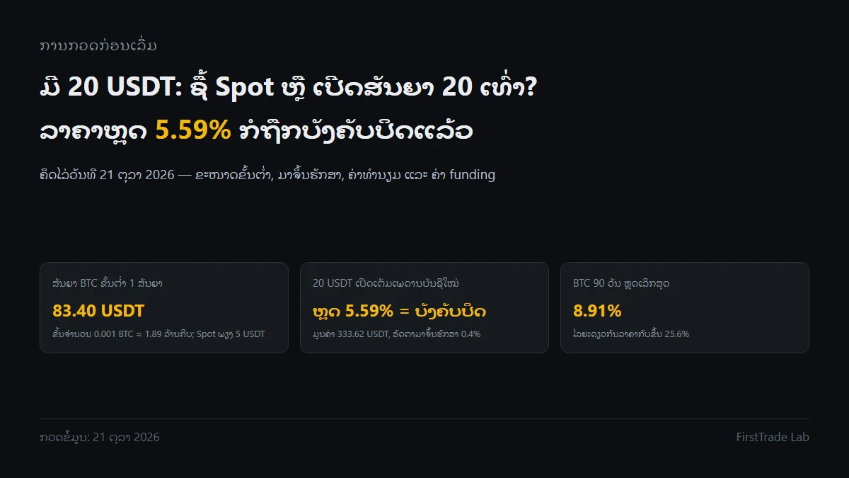 ມີ 20 USDT ຄວນຊື້ Spot ຫຼື ເປີດສັນຍາ Futures? ຂັ້ນຕ່ຳ ຈຸດບັງຄັບປິດ ແລະ ຄ່າໃຊ້ຈ່າຍຕໍ່ເດືອນ