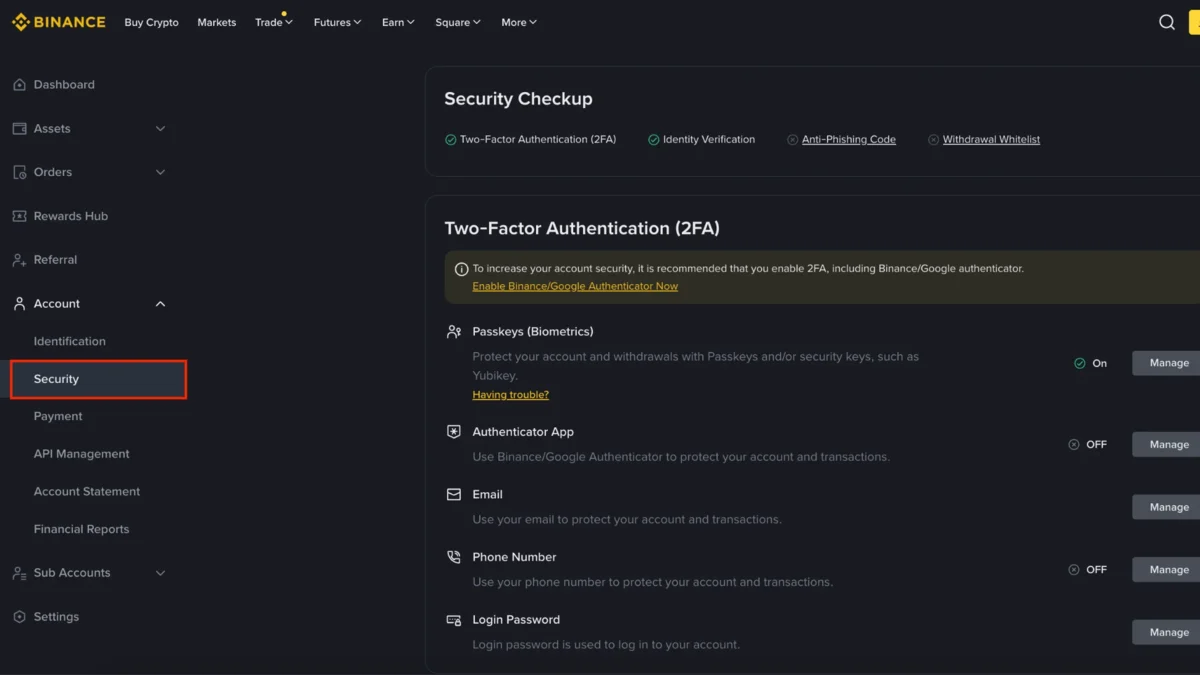 ຄວາມປອດໄພບັນຊີ Binance: ຕັ້ງ 2FA, Devices ແລະ Anti-Phishing Code ກ່ອນເຕີມເງິນ